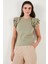 Pamuklu Kolları Fırfırlı Slim Fit Bisiklet Yaka T Shirt Bayan T Shirt 5864500 5