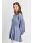 4291A Çizgili Bel Büzgülü Tunik Saks 1