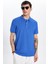 Erkek Slim Fit Dar Kesim %100 Pamuk Koyu Mavi Polo Yaka Tişört 3
