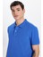 Erkek Slim Fit Dar Kesim %100 Pamuk Koyu Mavi Polo Yaka Tişört 2