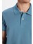 Erkek Slim Fit Dar Kesim Pamuk Indigo Polo Yaka Tişört 3