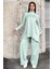 Mint Asimetrik Kesim, Fermuarlı Bluz & Bol Paça Pantolon - Viskon Iki Iplik Kumaş Alt & Üst Takım 5