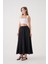 Kadın Siyah Vual Kumaş Kırışık Uzun Astarlı Etek 29062 2
