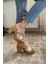 Kadın Rina Bej 10 cm Platfom Topuklu Mantar Taban Terlik & Sandalet K-840 5