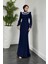 Bloom Kolu ve Boynu Taşlı Abiye Lacivert 1