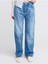 71790 Boru Paça Efektli Kumaş Denim Pantolon-Mavi 2