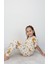 Isob Ekru Kelebek Desenli %100 Pamuk Kız Çocuk Kısa Kollu Pijama Takımı 3-8 Yaş 21208-E 2