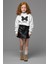 Kız Çocuk 2'li Takım Deri Şort Etek ve Minnie Temalı Pamuklu Beyaz Sweatshirt , Özel Gün, Doğum Günü, Parti, ,Bayram, Günlük Kullanım Için Modern ve Tarz Tasarım 2