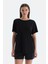 Siyah Kadın Lyocell Karışımlı Tişört 1