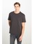 %100 Pamuk Relaxed Fit Geniş Kesim Bisiklet Yaka Antrasit Basic T-Shirt 1