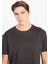 %100 Pamuk Relaxed Fit Geniş Kesim Bisiklet Yaka Antrasit Basic T-Shirt 4