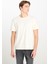 %100 Pamuk Relaxed Fit Geniş Kesim Bisiklet Yaka Ekru Basic T-Shirt 1