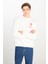 Loose Fit Rahat Kesim Bisiklet Yaka Beyaz Sweatshirt 1