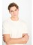 %100 Pamuk Relaxed Fit Geniş Kesim Bisiklet Yaka Ekru Basic T-Shirt 4