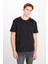 %100 Pamuk Relaxed Fit Geniş Kesim Bisiklet Yaka Siyah Basic T-Shirt 1