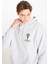 Loose Fit Rahat Kesim Kapüşonlu Gri Melanj Sweatshirt 4