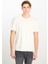%100 Pamuk Relaxed Fit Geniş Kesim Bisiklet Yaka Ekru Basic T-Shirt 2