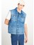 %100 Pamuk Relaxed Fit Geniş Kesim Cep Detaylı Mavi Denim Yelek 2