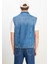 %100 Pamuk Relaxed Fit Geniş Kesim Cep Detaylı Mavi Denim Yelek 5