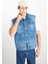 %100 Pamuk Relaxed Fit Geniş Kesim Cep Detaylı Mavi Denim Yelek 1