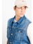%100 Pamuk Relaxed Fit Geniş Kesim Cep Detaylı Mavi Denim Yelek 4