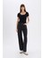 Slim Fit Dar Kesim Yuvarlak Yaka Basic Düz Fitilli Kaşkorse Kısa Kollu Siyah Tişört E5781AX25SP 2