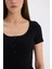 Slim Fit Dar Kesim Yuvarlak Yaka Basic Düz Fitilli Kaşkorse Kısa Kollu Siyah Tişört E5781AX25SP 5