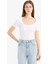 Slim Fit Dar Kesim Bisiklet Yaka Basic Düz Fitilli Kaşkorse Kısa Kollu Beyaz Tişört F0684AX25SP 3