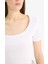 Slim Fit Dar Kesim Bisiklet Yaka Basic Düz Fitilli Kaşkorse Kısa Kollu Beyaz Tişört F0684AX25SP 5