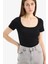 Slim Fit Dar Kesim Bisiklet Yaka Basic Düz Fitilli Kaşkorse Kısa Kollu Siyah Tişört F0684AX25SP 1