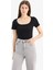 Slim Fit Dar Kesim Bisiklet Yaka Basic Düz Fitilli Kaşkorse Kısa Kollu Siyah Tişört F0684AX25SP 3