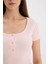 Slim Fit Dar Kesim Yuvarlak Yaka Basic Düz Fitilli Kaşkorse Kısa Kollu Tişört E5781AX25SP 5