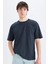 Oversize Geniş Kalıp Bisiklet Yaka Basic Düz Kısa Kollu Tişört E6885AXNS 1