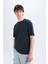 Oversize Geniş Kalıp Bisiklet Yaka Basic Düz Kısa Kollu Tişört E6885AXNS 3
