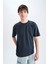 Oversize Geniş Kalıp Bisiklet Yaka Basic Düz Kısa Kollu Tişört E6885AXNS 4