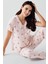 Fiyonk Desenli Kısa Kollu Esnek Viskoz Pijama Takım 17206 4