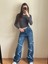 2501 Kadın Büyük Yıldız Baskılı Bagy Big Stars Model Kot Denim Pantolon 1
