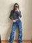2501 Kadın Büyük Yıldız Baskılı Bagy Big Stars Model Kot Denim Pantolon 2