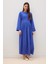 Regular Fit Bisiklet Yaka Gofre Dokulu Uzun Kollu Maxi Elbise E6597AX25SP 1
