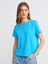 30584 Bisiklet Yaka Pamuklu T-Shirt-Turkuaz 1