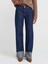 71758 Paçası Kıvrık Simli Wide Leg Denim Pantolon-Lacivert 3