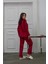 Underwear Kırmızı Gofrajlı Kalp Nakışlı Uzun Kadife Pijama Takımı Xl 2