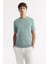 Erkek Nil Yeşili Bisiklet Yaka Önü Jakar Detaylı Rayon Triko T-shirt A51Y5004 5