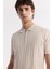 Erkek Bej Polo Yaka Fermuarlı Fitil Örgü Detaylı Rayon Triko T-shirt A51Y5046 2