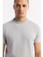 Erkek Gri Bisiklet Yaka Kolları Jakar Detaylı Rayon Triko T-shirt A51Y5005 2