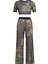 Sırt Dekolteli Yeşil Desenli Crop Top-Pantolon Takım 1