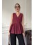 Sıfır Kol Fırfırlı Marka Bluz- Bordo 3