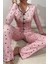 V Yaka Baskılı Fiyonk Detaylı Uzun Pijama Takımı 1
