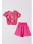 Kız Çocuk Pembe Çiçek Desenli Şortlu Takım 1