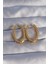 Pirinç Gold Renk Zirkon Taşlı Oval Model Küpe - Lisinya 2